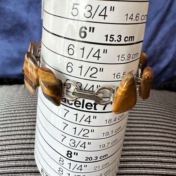 Vintage Tigers Eye Bracelet On A Linked Silver Tone Fold Over Clasp 0638 w - Picture 5 of 13